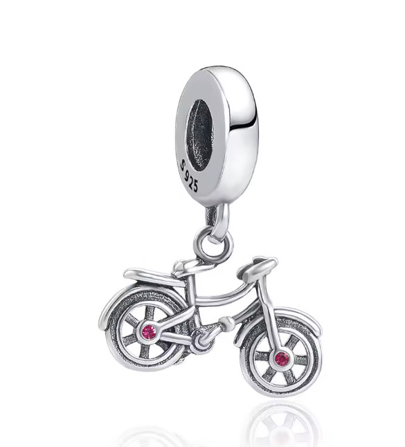 S925 Sterling Silver Bicycle Pink Riding Scooter Pendant Charm Bracelet simulate