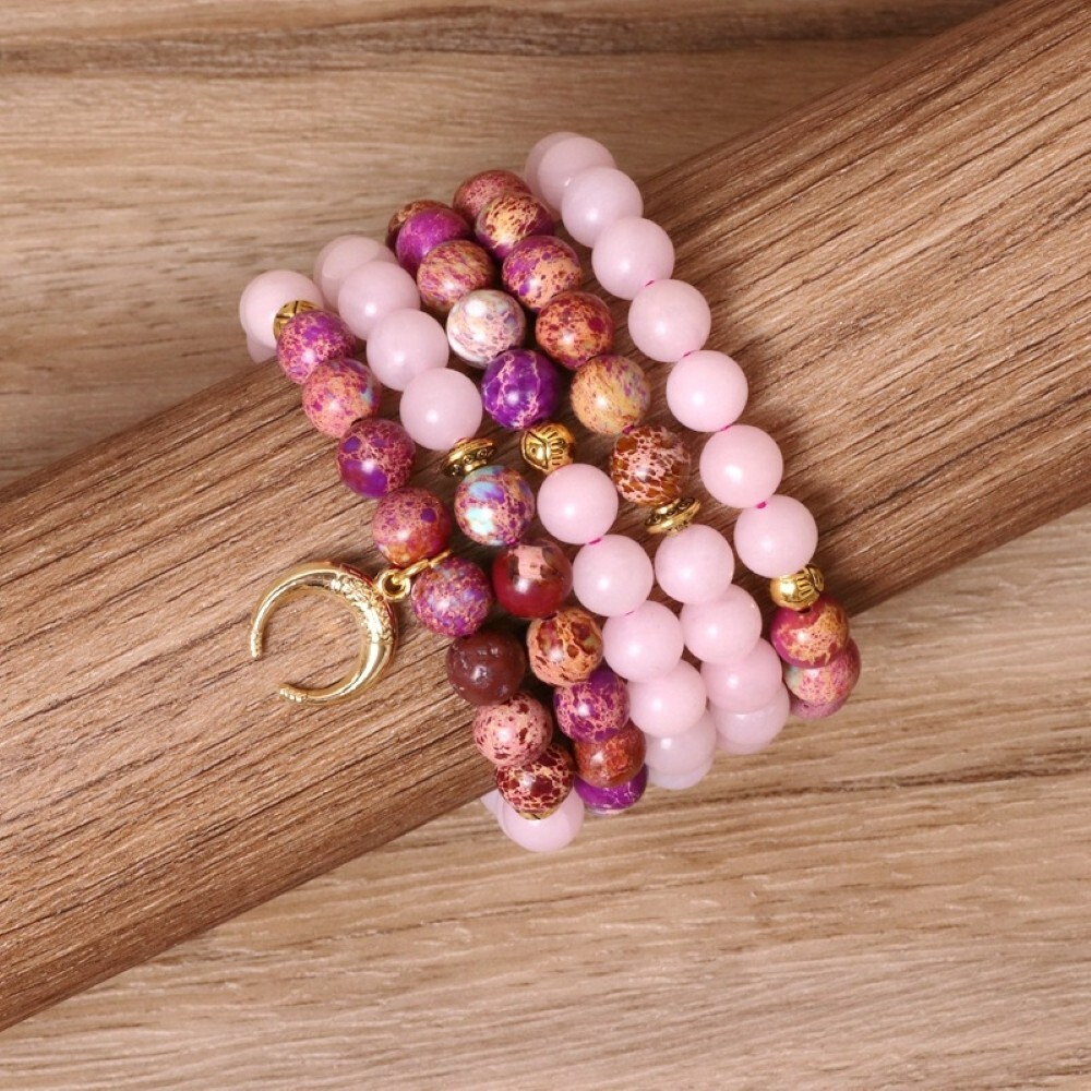 Women’s 108 Mala Beads Necklace Men Natural Balance Rose Quartz Crystal Bracelet