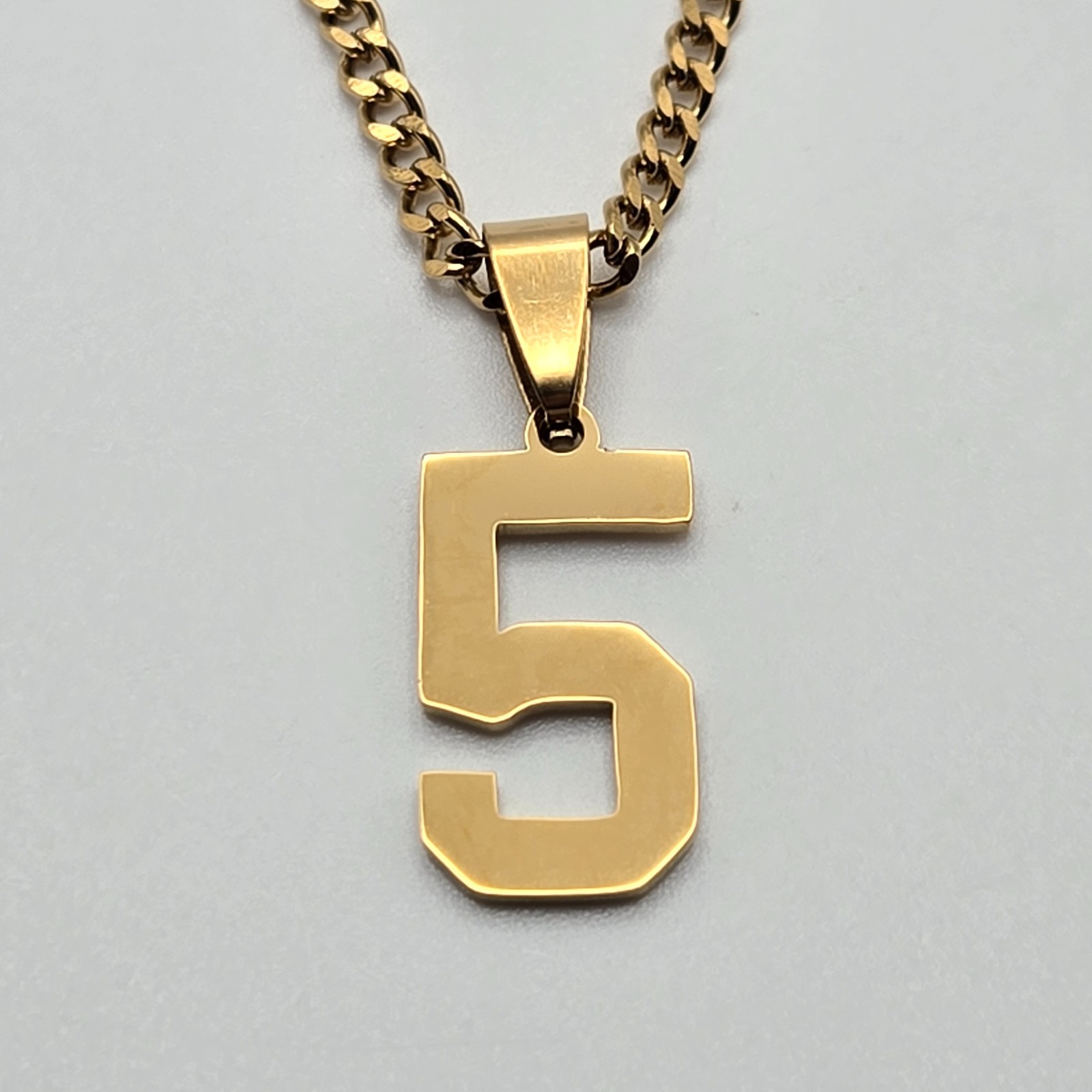 #0-#25 SPORTS NUMBER (GOLD PVD) Pendant Charm / 18″-24″ STAINLESS CHAIN NECKLACE