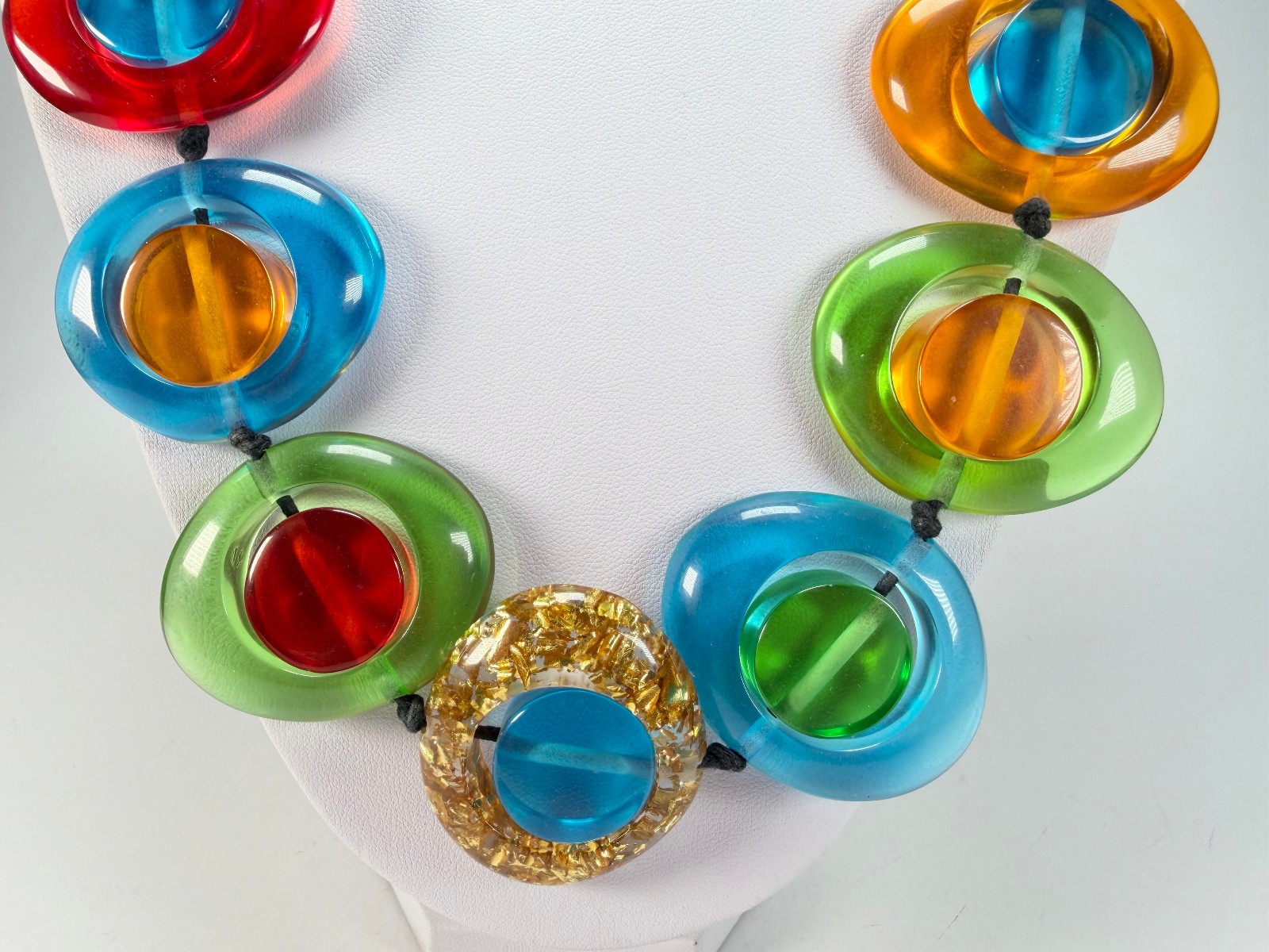 Jackie Brazil “Saturn” Transparent Summer Mix Disk / Cylinder Long 75cm Necklace