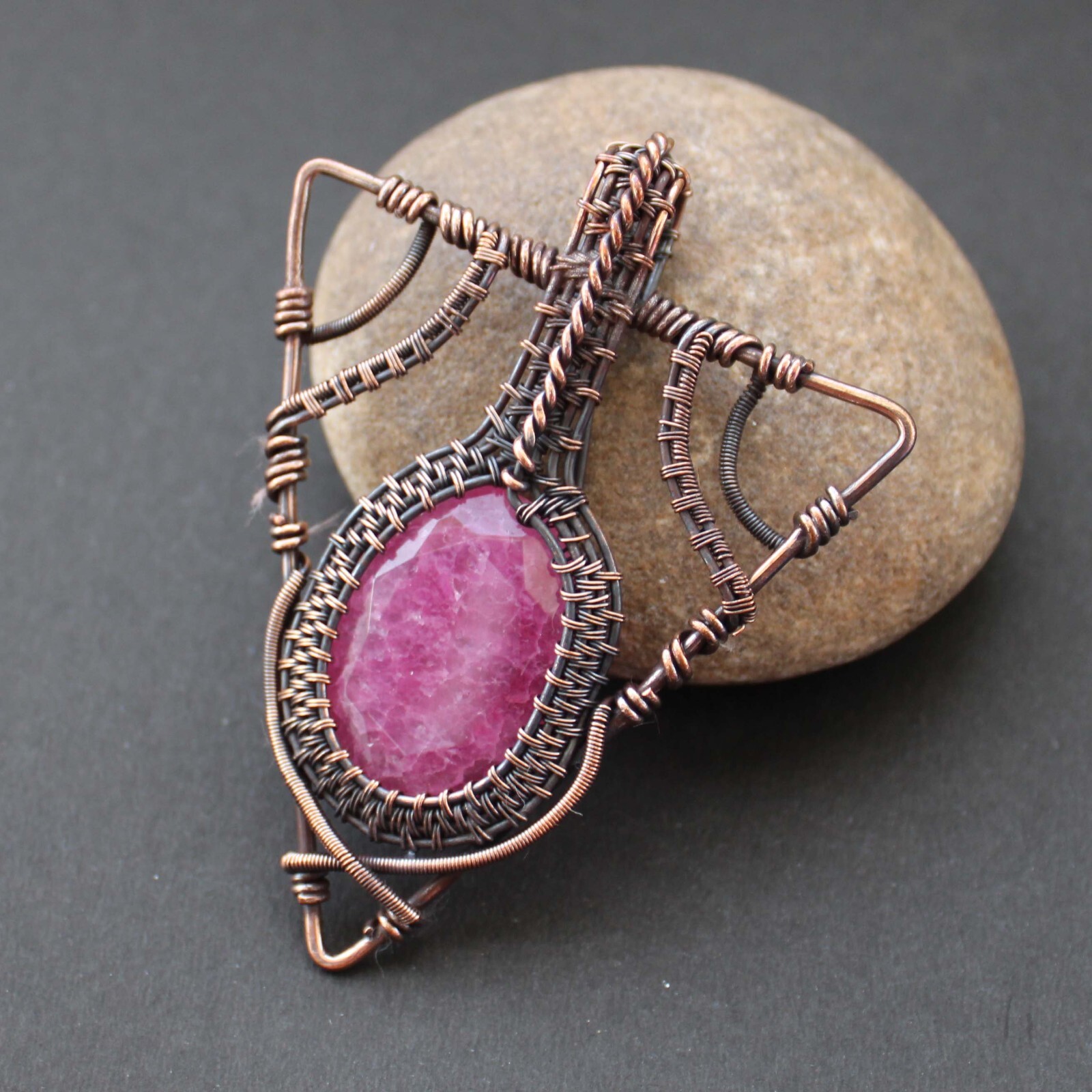 Kashmiri Ruby Handmade Pendant Copper Wire Wrapped Pendant Wire Wrap Jewelry