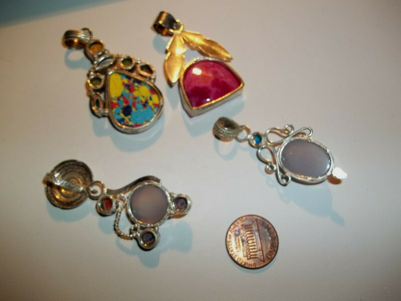 Colorful Lot of 4 Big Fun Pendants for Necklace 925 Sterling & Various Gemstones