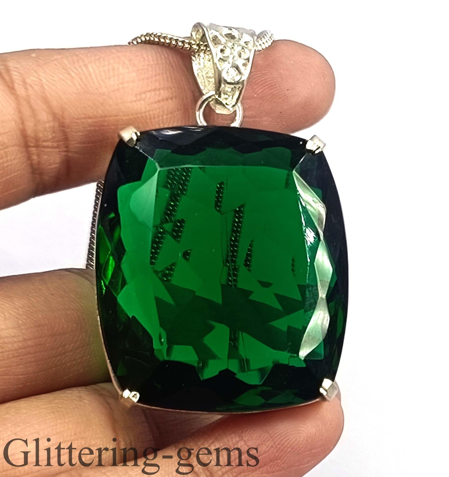 IGL Certified Natural Green Emerald 120.5Ct Cushion Cut 925 Sterling Silver 6DJD