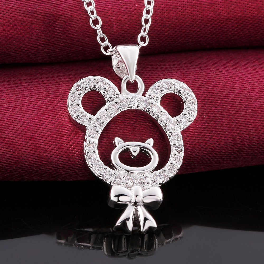 925 Sterling Silver Filled SF Micky Mouse CZ Pendant Necklace N-A670 Gift