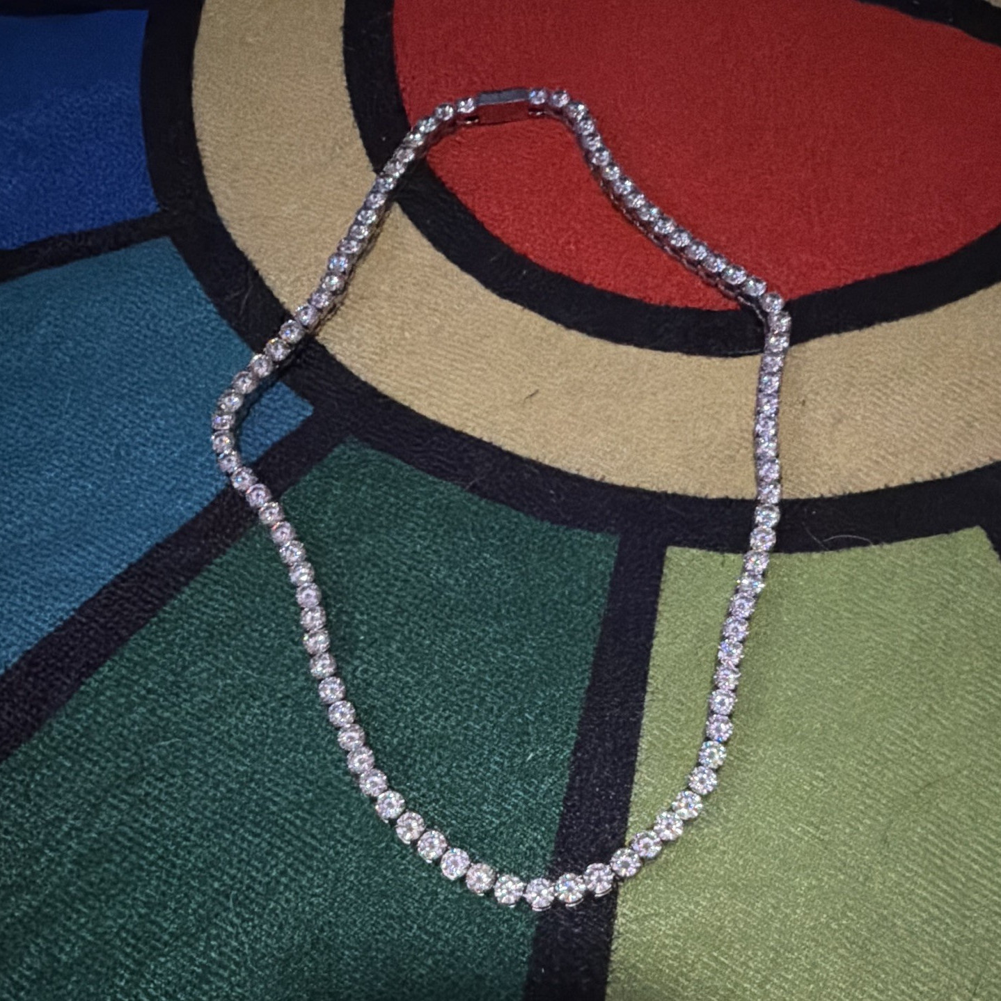 Silver Tone Clear Crystal Tennis Necklace, Round Prong Set, Box Clasp