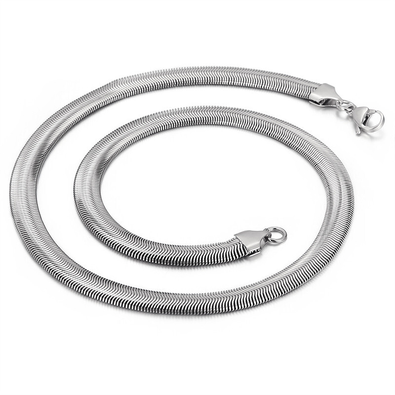 8mm 24” Large Silver Collar Stainless Steel Flat Snake Chain Necklace For Mens