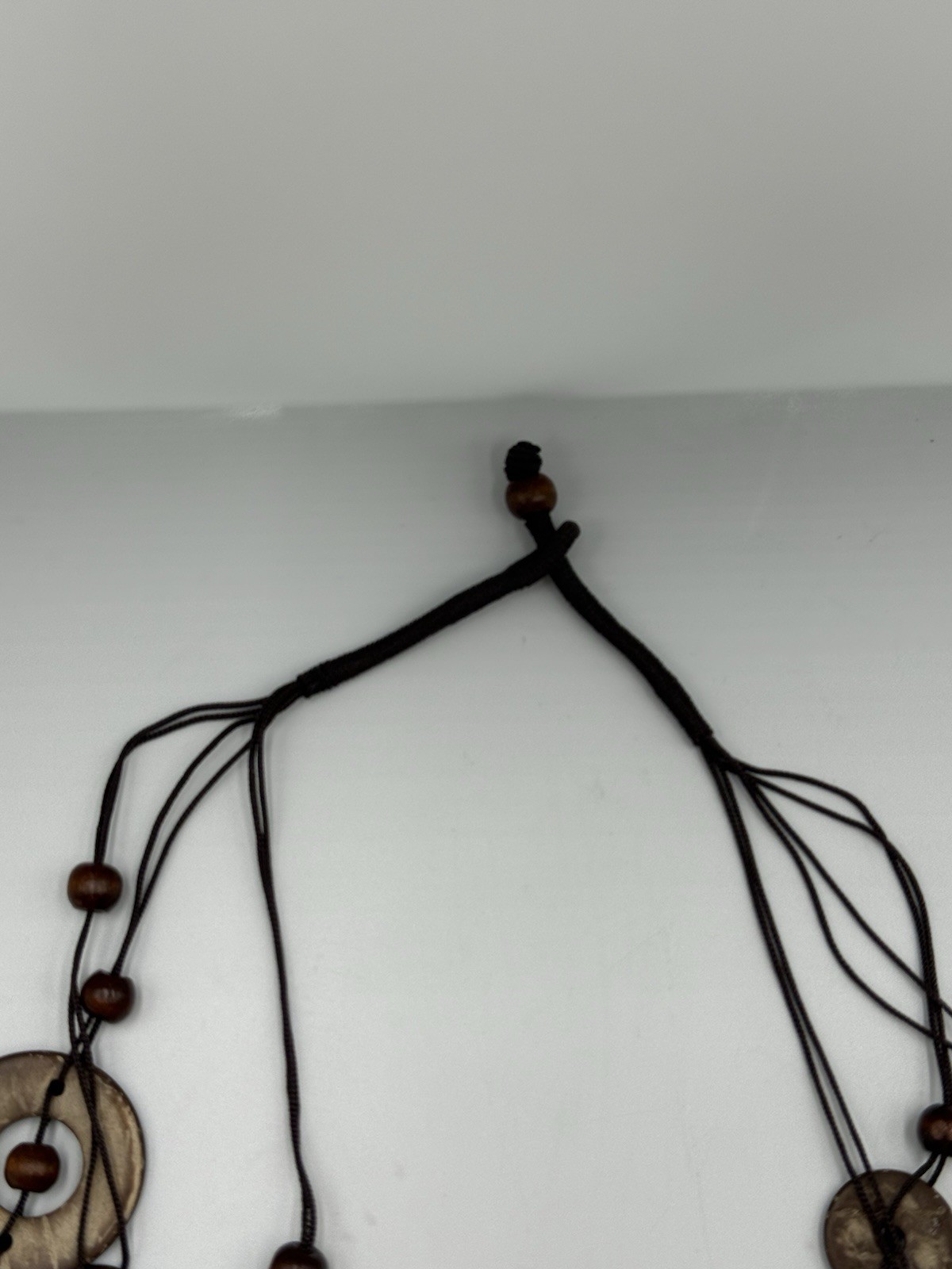 Boho Coconut Shell Statement Necklace Adjustable Layered Wooden Bead