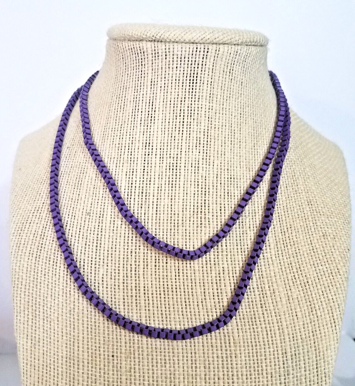 Vintage Venetian Purple Stainless Steel Box Chain Necklace Costume Fashion