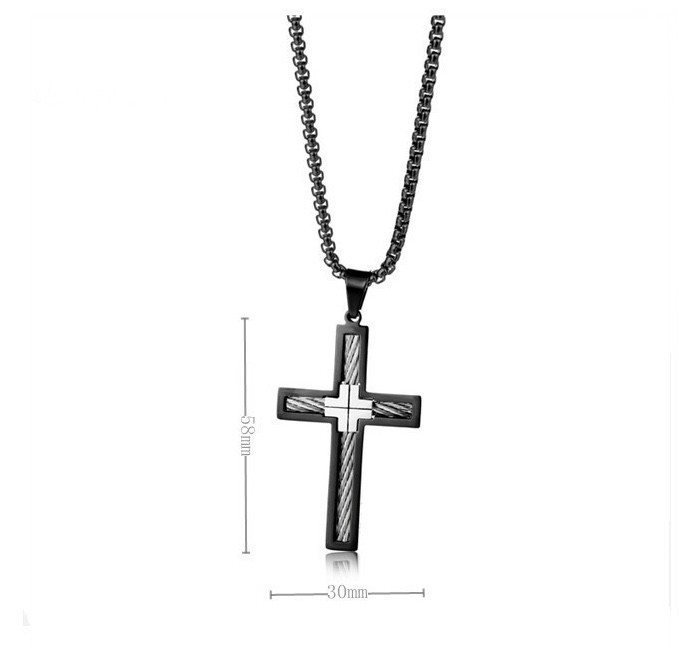 Mens Titanium Steel Cross Necklace Geometric Crucifix Pendant Gold Black Silver