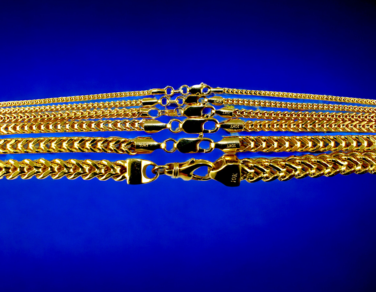 10K Yellow Gold Franco Box Square Necklace Bracelet Chain Real 2mm-7mm 7″-30″