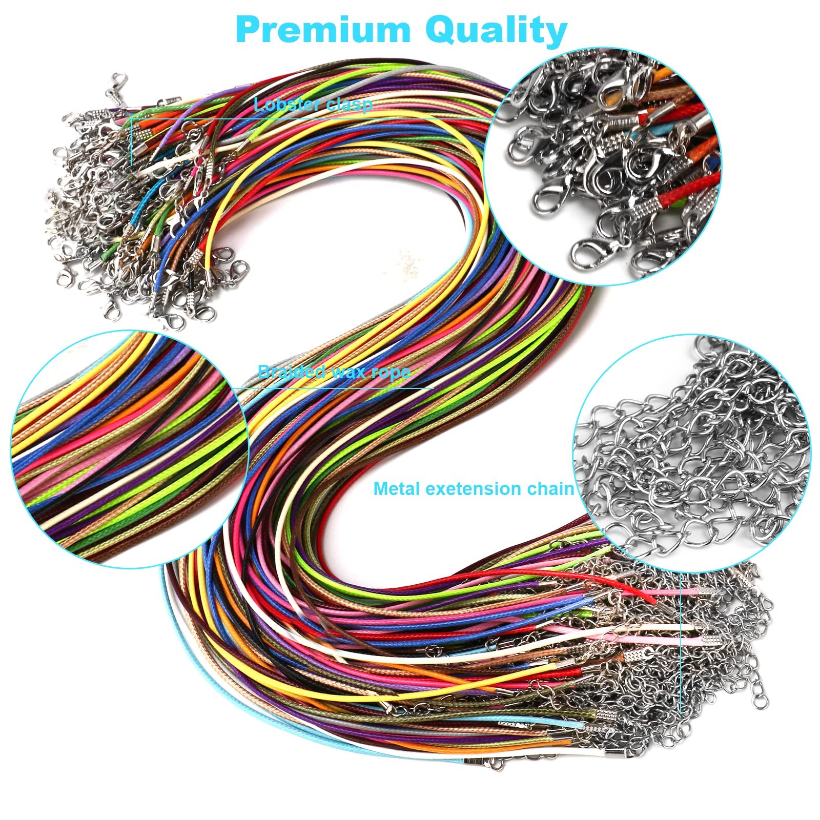 100 Pcs Leather Necklace Cords with Clasps – 19.7″ Waxed String – Multicolor