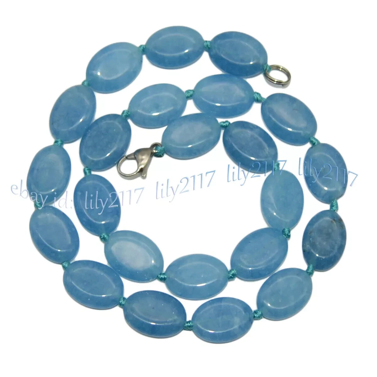 Genuine Natural Blue Aquamarine Oval Gemstone Beads Necklace 36 inches 13x18mm