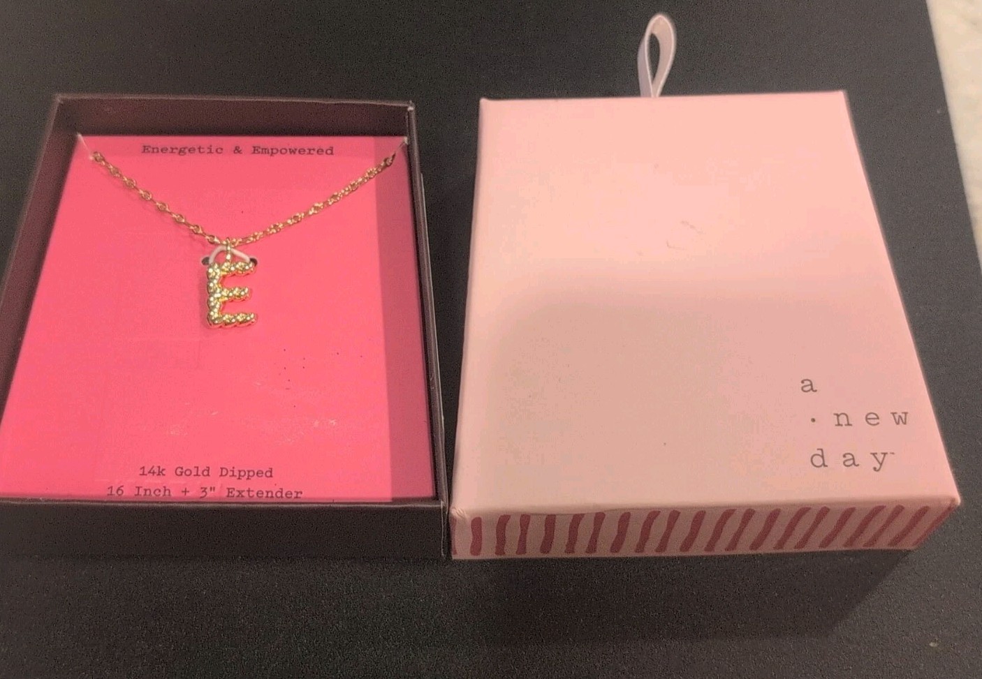 A New Day E Initial Necklace 14k Gold Dipped, 16 Inch + 3” Extender