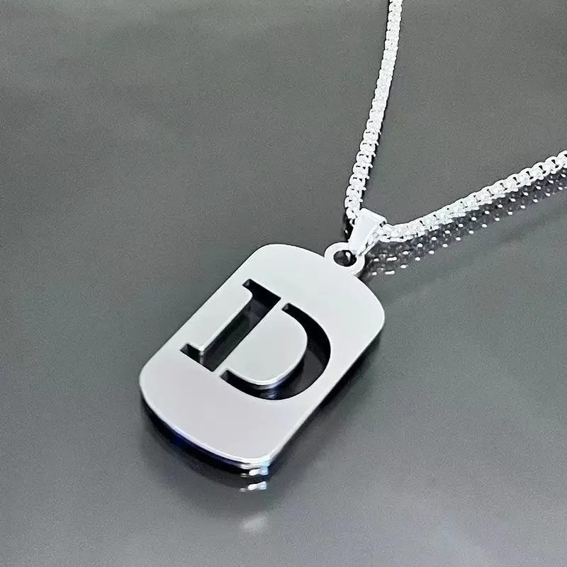 Fashion Punk A-Z Initial Tag Letter Stainless Steel Pendant Necklaces for Men