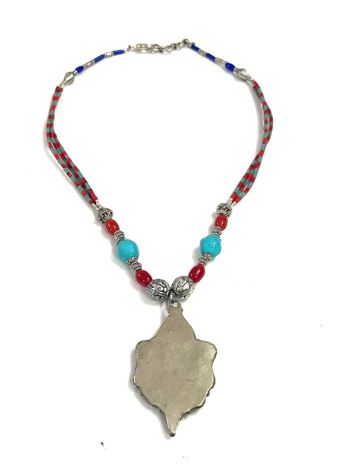 Nepalese Turquoise Coral Gemstone Tibetan Necklace Jewelry, 18 inch Adjus