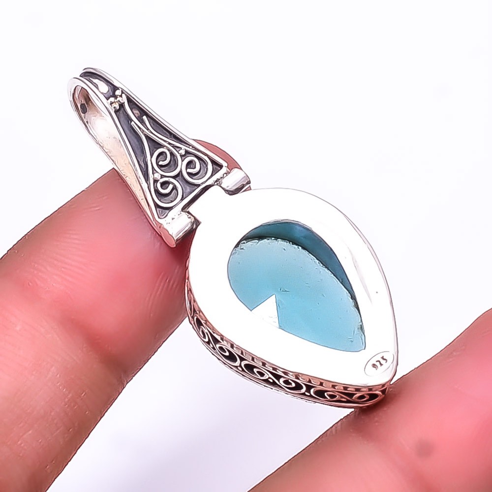 Chalcedony -Brazil Fine Art 925 Sterling Silver Pendant 1.76″ P01 Christmas Gift