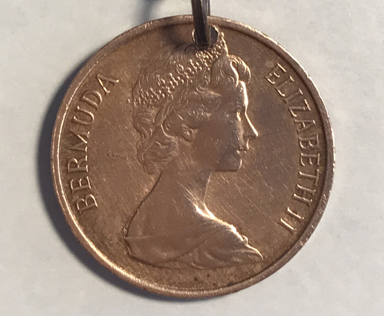 1970 United Kingdom 1 Penny COIN PENDANT British Territory Bermuda UK. 20″ Chain
