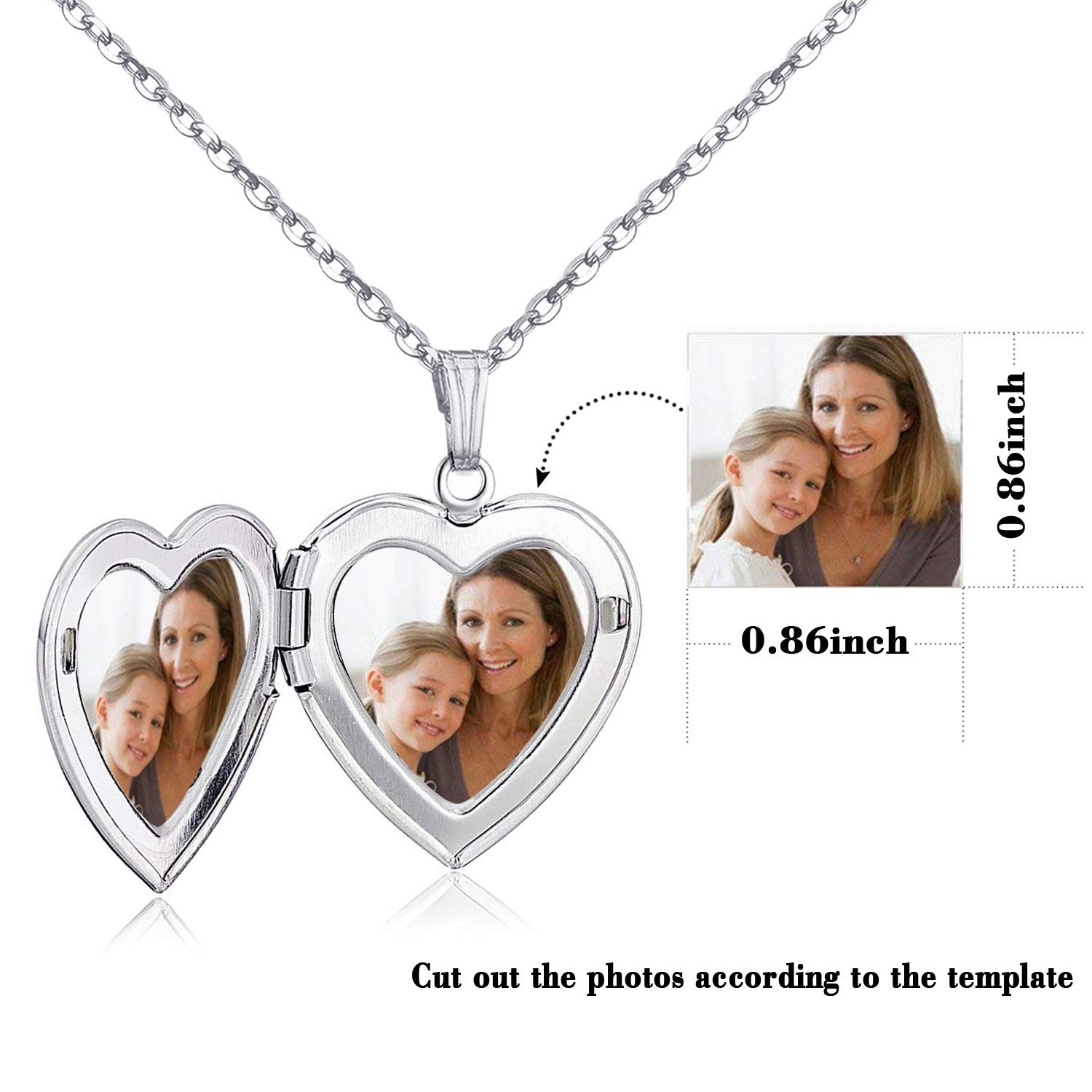 Locket Necklace that Holds Pictures Flower Lockets 50cm, Silver Heart