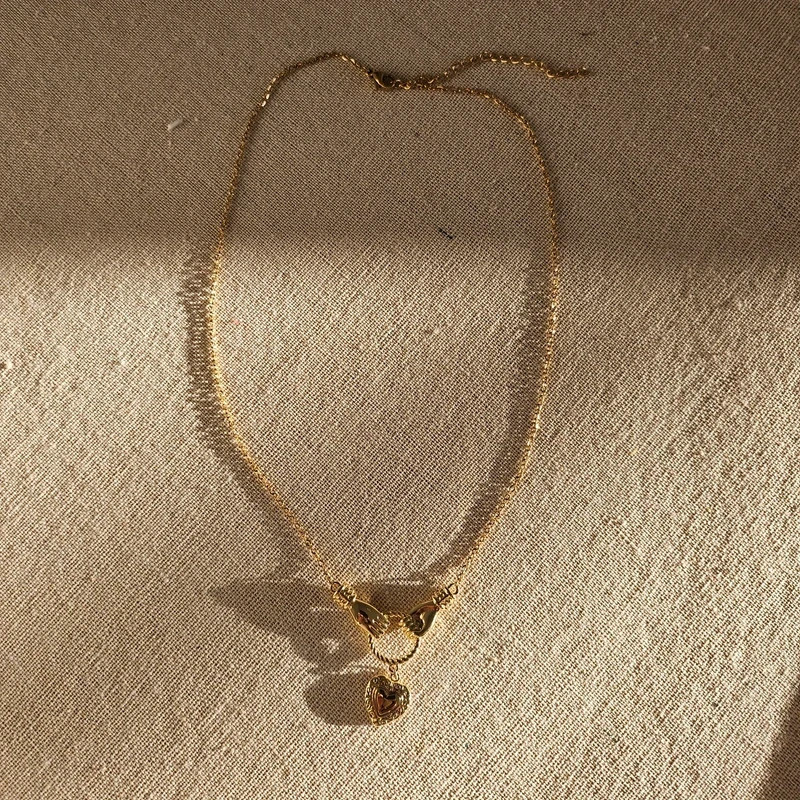 Edwardian/Victorian Hands Old Money Heirloom Ornate Heart Charm Necklace 17-20″