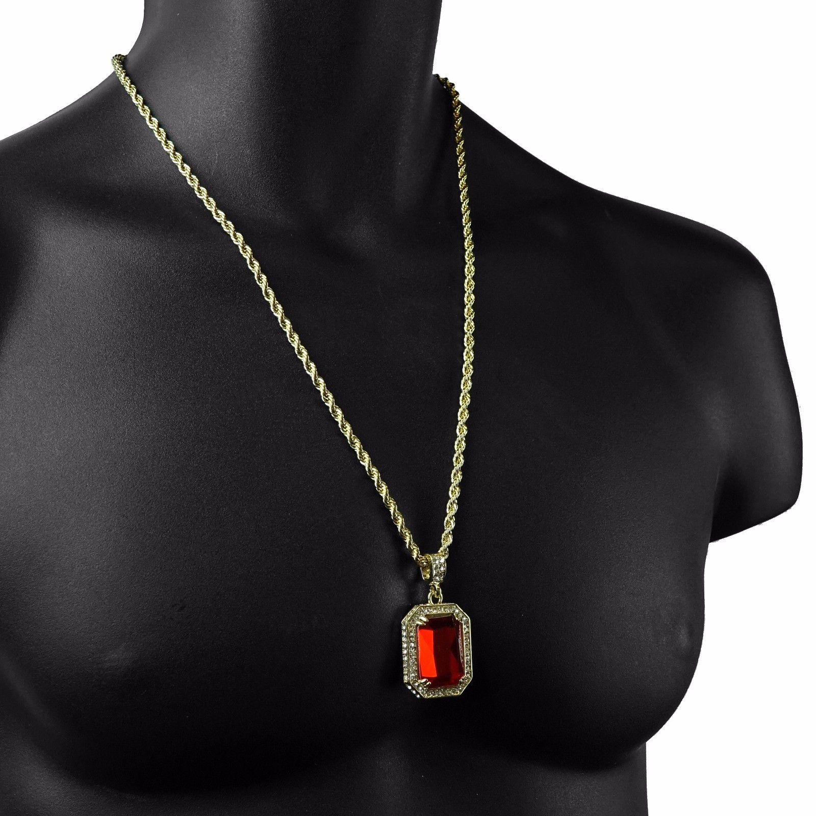 Mens Hip Hop 14k Gold Plated Fashion Pendant Cubic-Zirconia 24″ Rope Chain