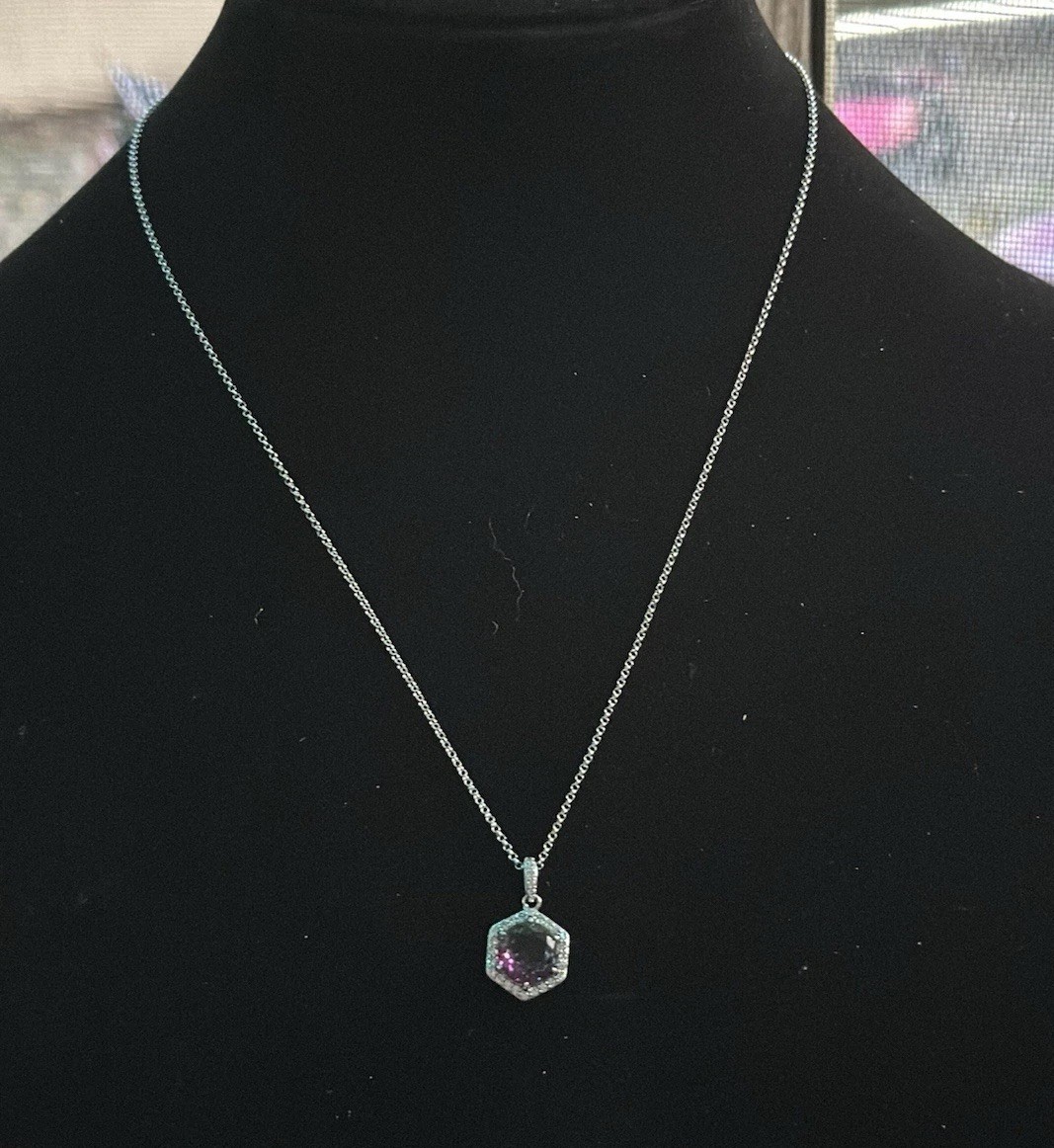 Bomb Party Watermelon Bi-Color Crystal Hexagon Necklace 18” Preowned