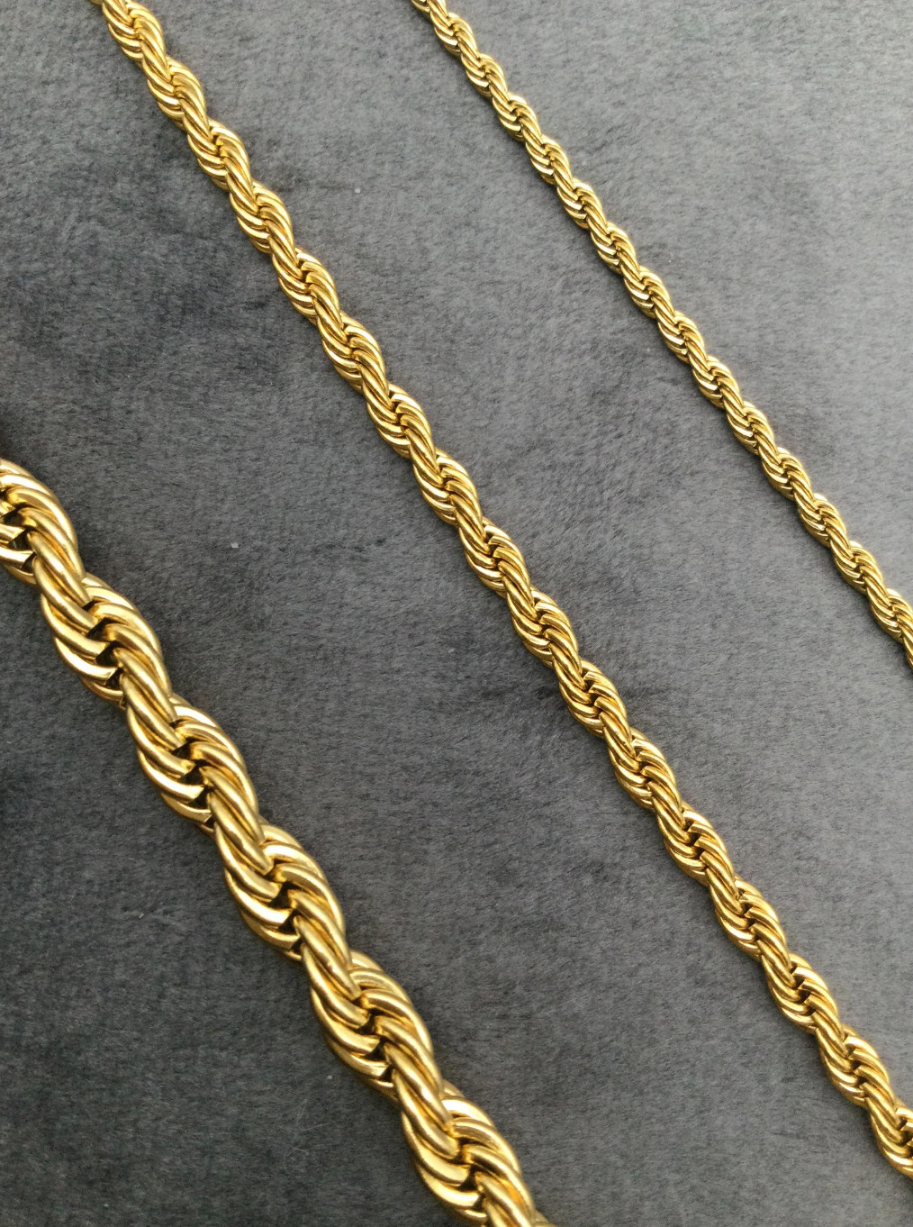 18k Gold Plated Copper Rope Chain COSTUME NECKLACE 3mm-6mm 18-24″ Men Women