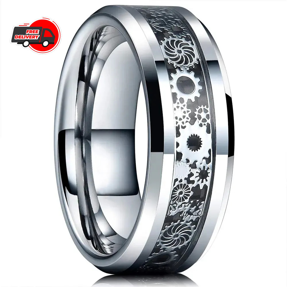 Steampunk Style Ring Stainless Steel Gear Wheel Tension Band Rock Men Jewelry