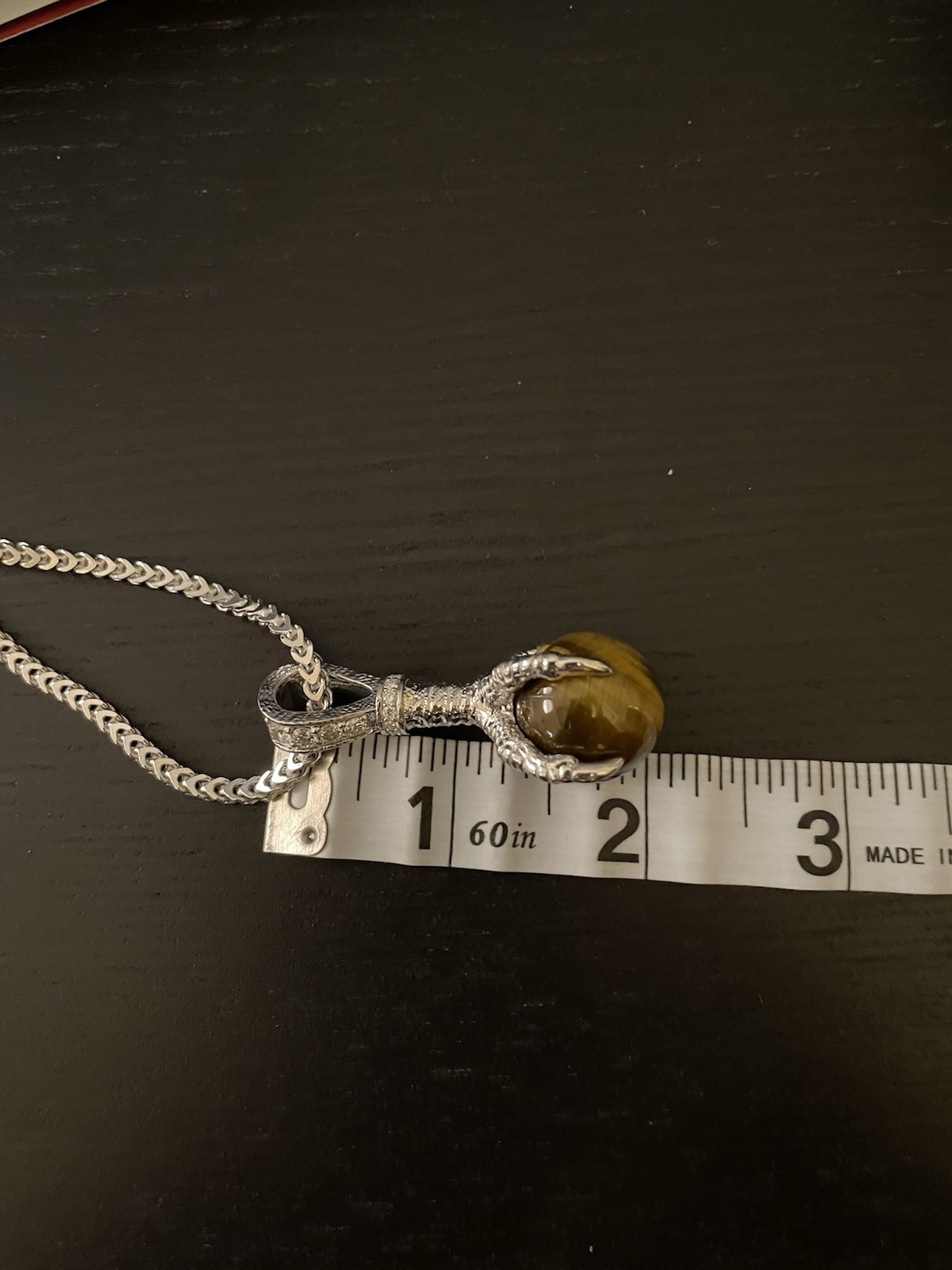 TraxNYC 925 Silver Diamond Eagle Claw Tiger Eye Pendant Franco Chain & Box