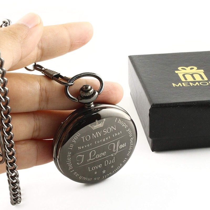 Pocket Watch Engraved TO SON LOVE DAD – Fathers Day Gift, Family Holiday Present