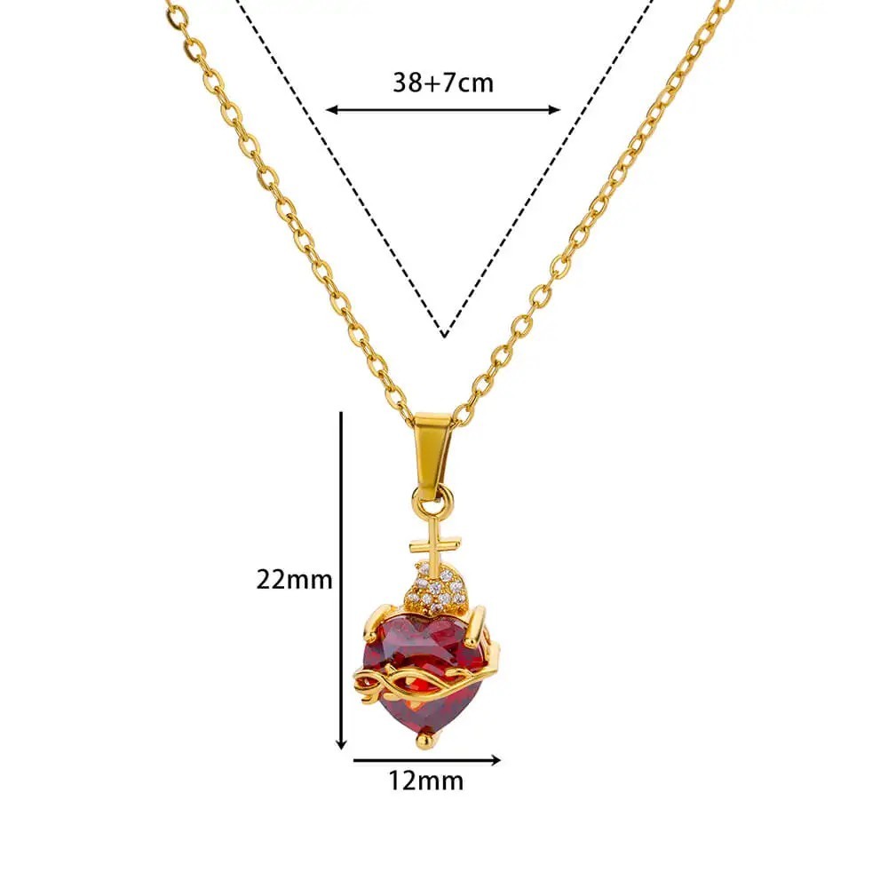 316L Stainless Steel Zircon Heart Cross Necklace for Women – Vintage Aesthetic