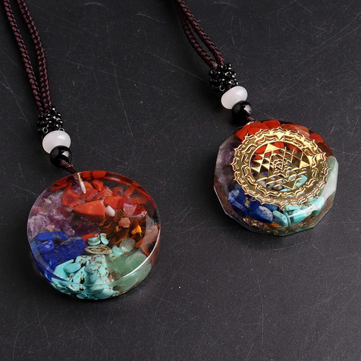 Orgonite Necklace Natural Stone Pendant Sacred Geometry Chakra Healing Necklace
