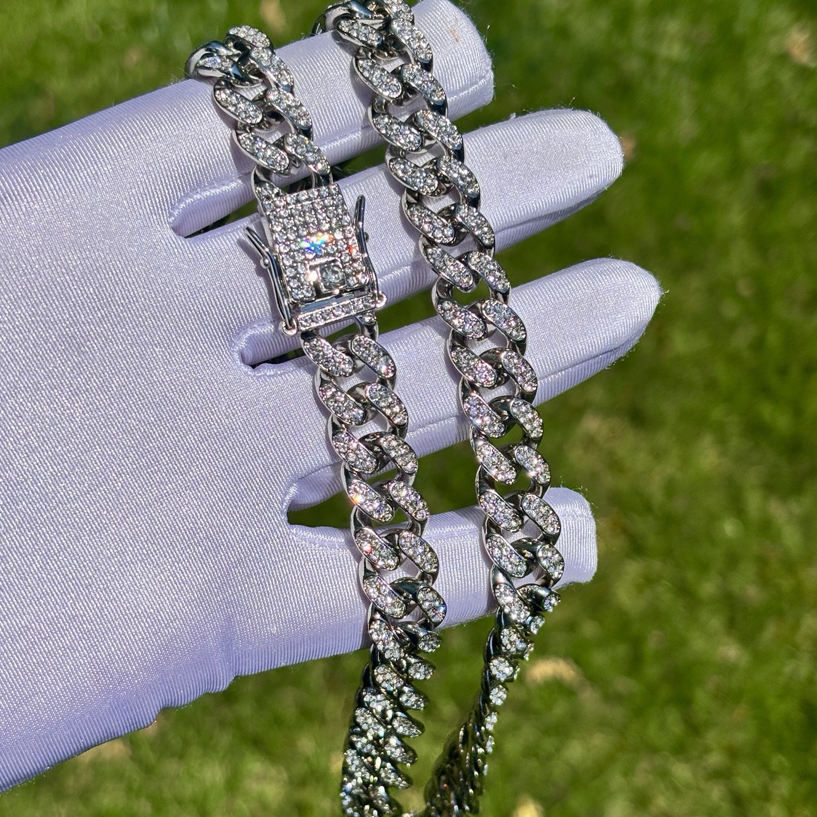 Royal Flush Pendant / Iced out Cuban Link Chain Necklace White Gold Plated