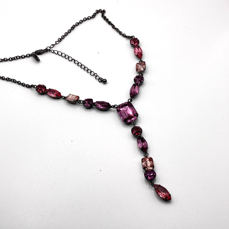 Pink Y Drop necklace black tone metal 46cm adjustable Next costume jewellery