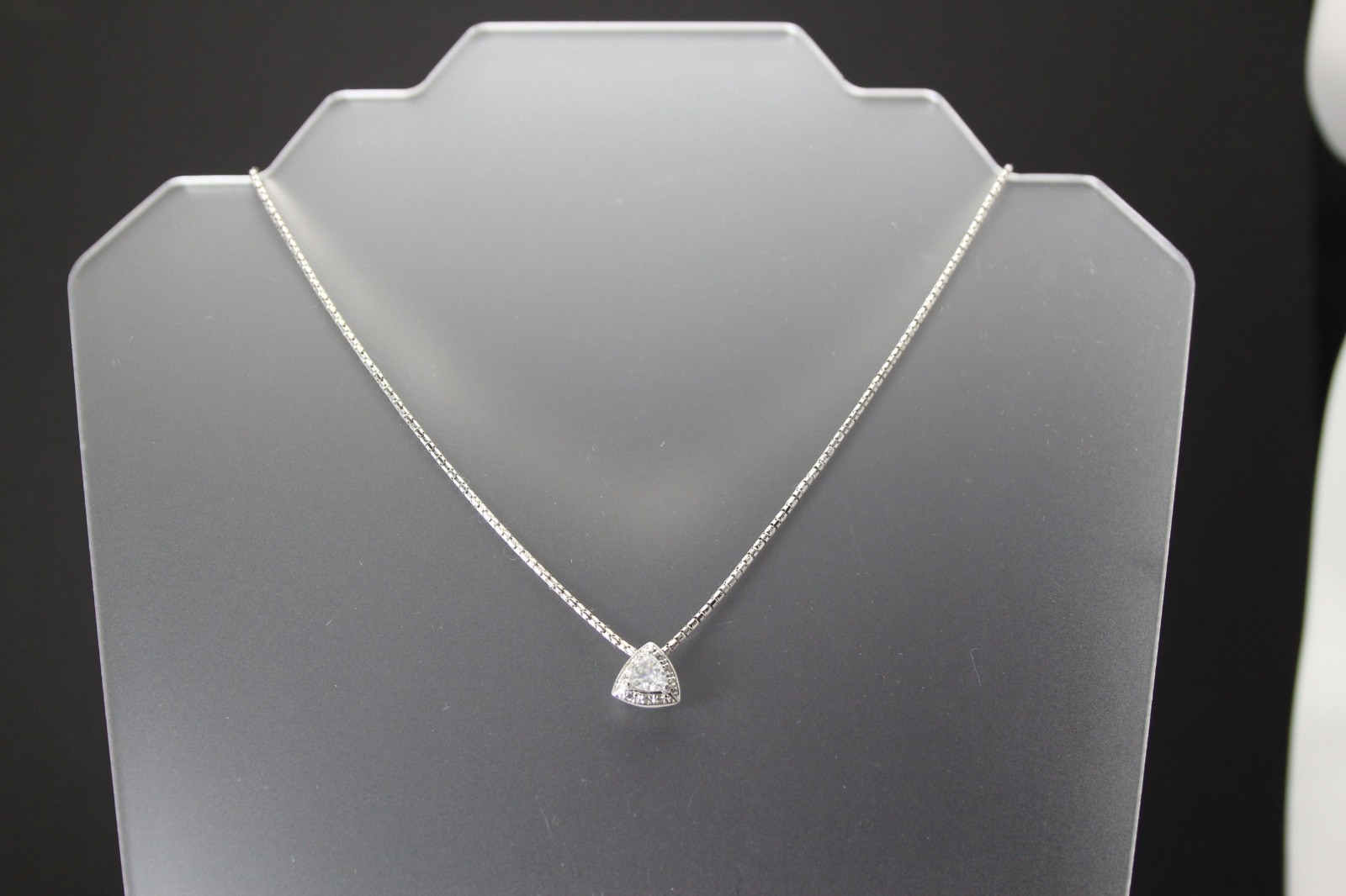 Sterling Silver 925 Trillion Cut CZ Pendant 18″ Long Necklace 4.5 G (NEC5939)