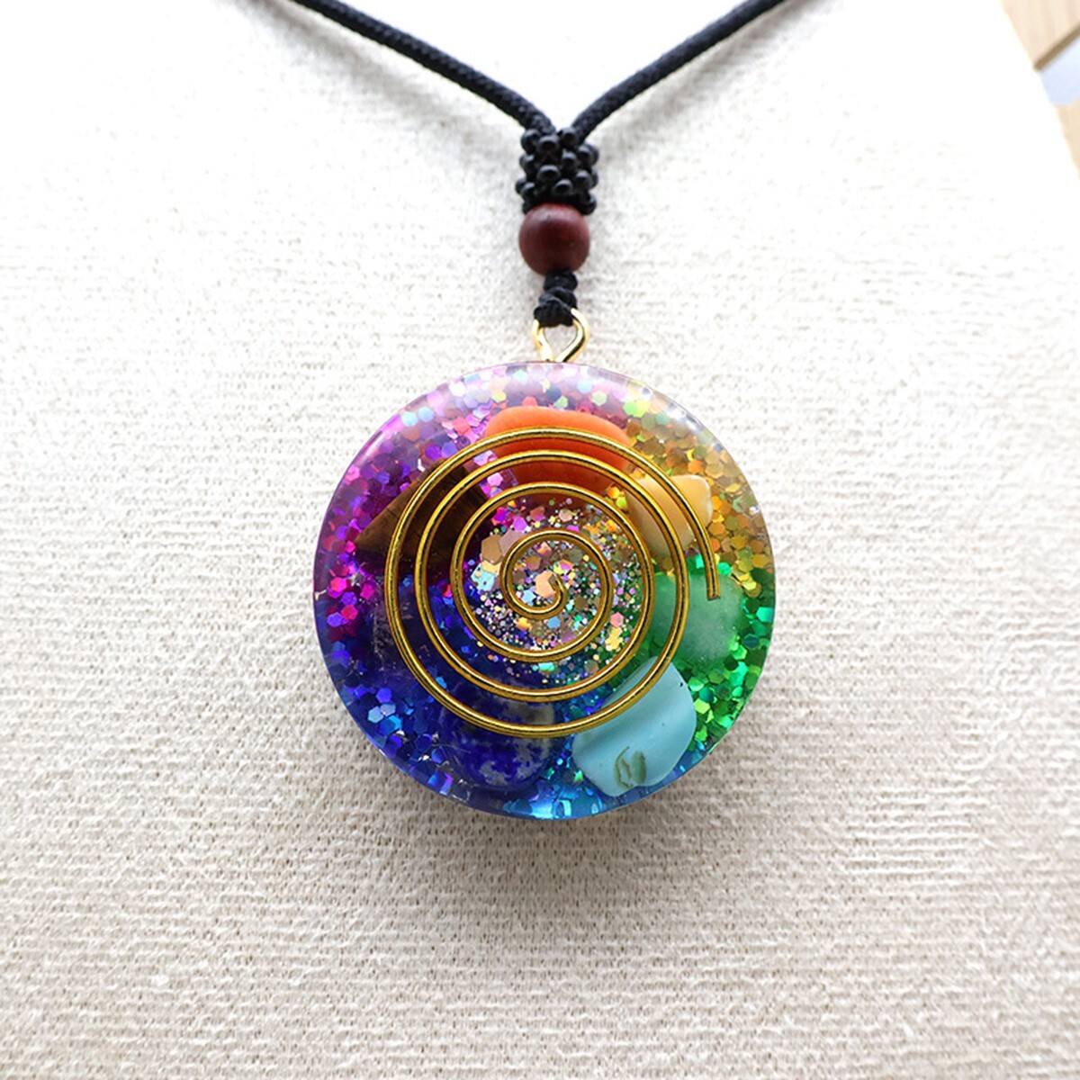 7 Chakra Necklace with Magnetic Energy Talisman – Handmade Crystal Resin Pendant