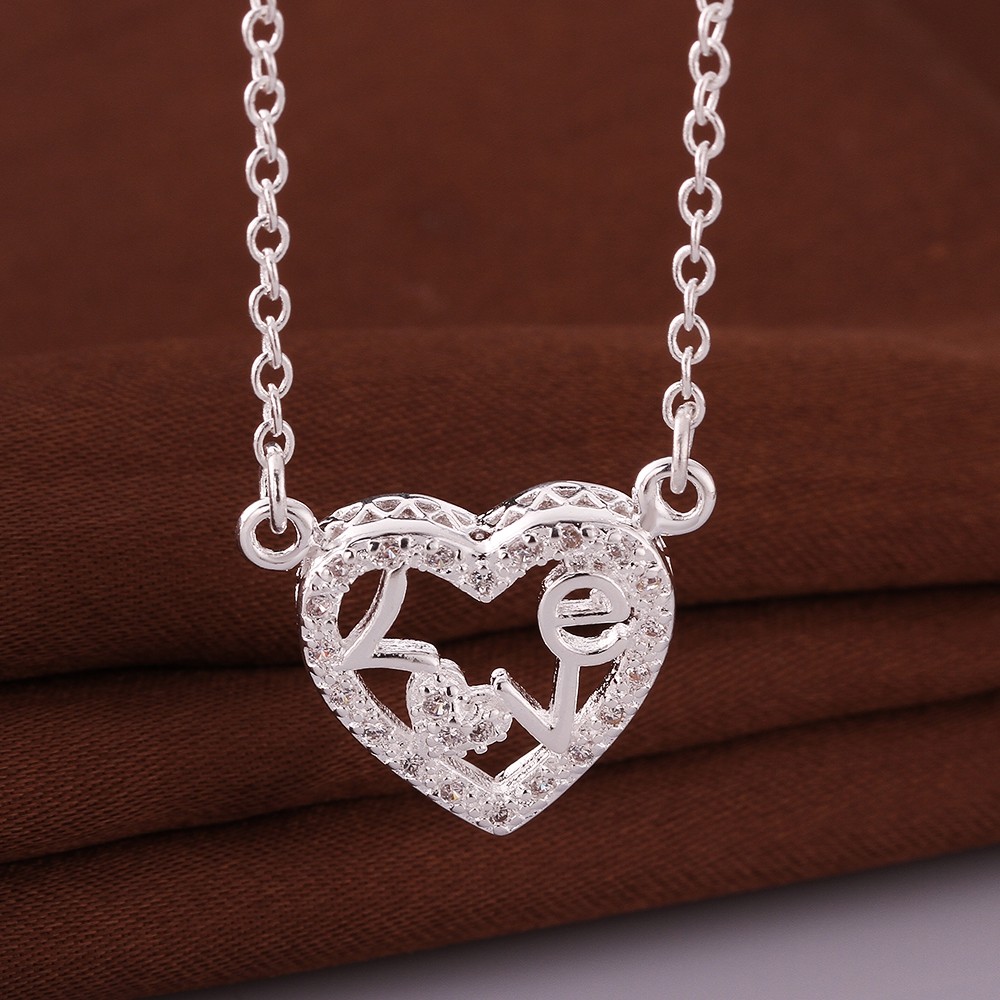 Elegant 925 Sterling Silver Filled Heart Love CZ Pendant Woman Necklace N-A580