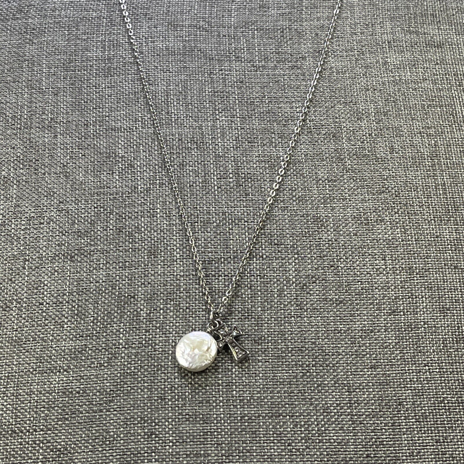 Brighton MARGARITA CROSS Silver Crystal Pearl Disc Pendants Necklace,