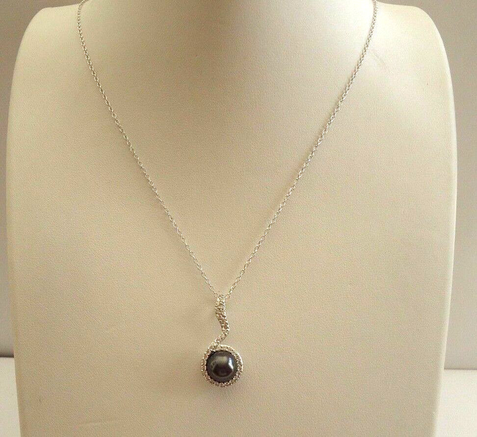 925 STERLING SILVER BLACK PEARL PENDANT & EARRING SET W/ ACCENTS/18”CHAIN