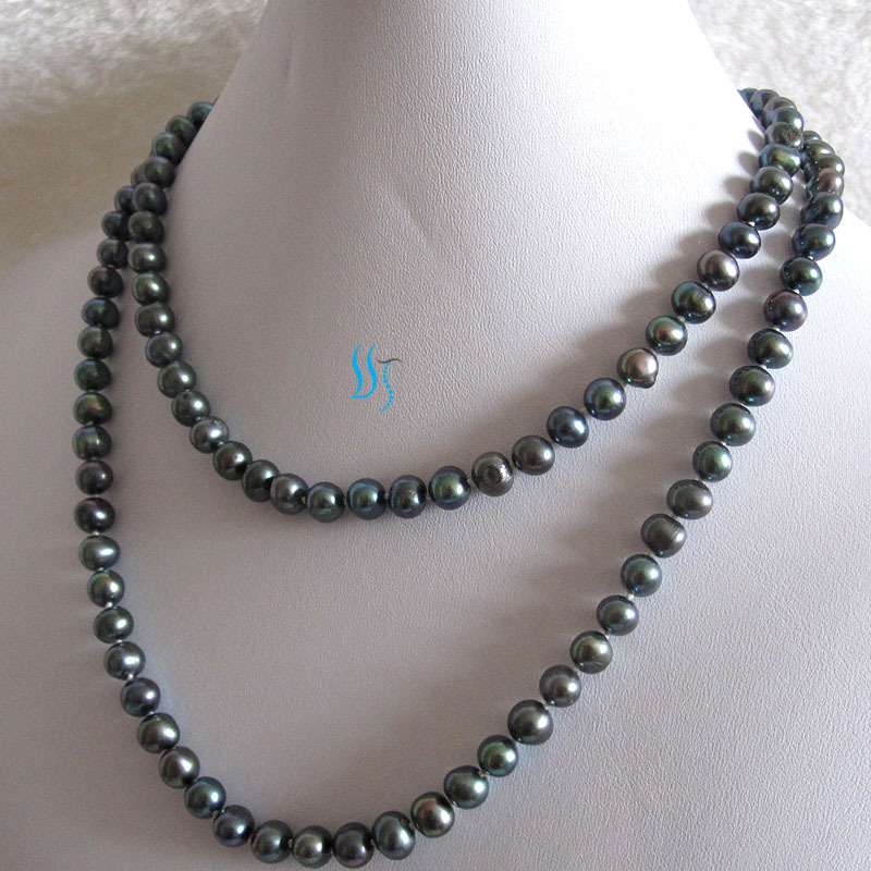 37″ 6-7mm Peacock Blue Freshwater Pearl Necklace Strands Jewelry