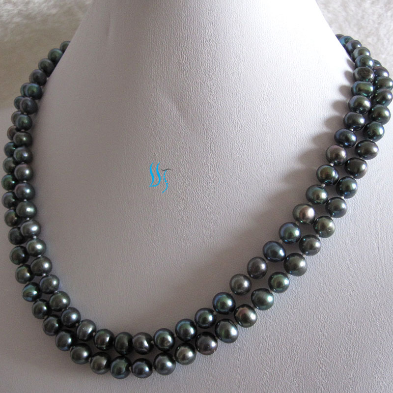 37″ 6-7mm Peacock Blue Freshwater Pearl Necklace Strands Jewelry