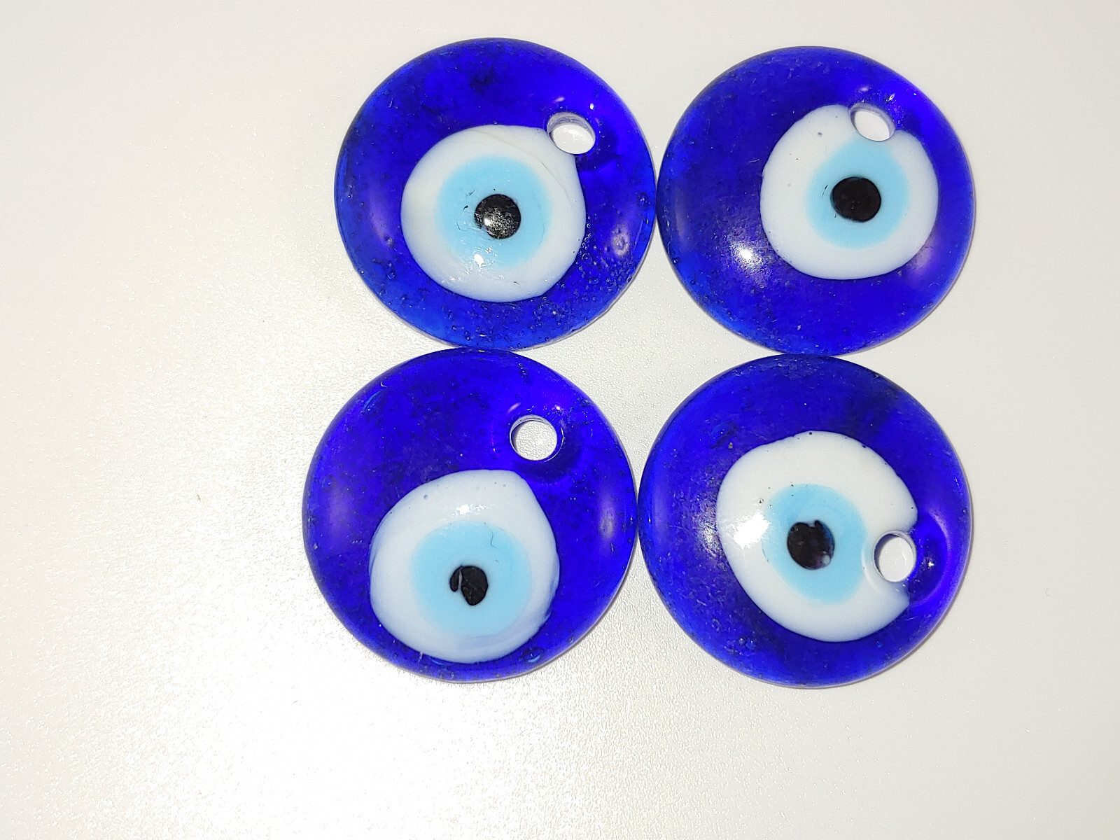 4PC. Evil Eye Pendant Handmade Lampwork Glass 25mm x 7mm Dark Blue New Lot