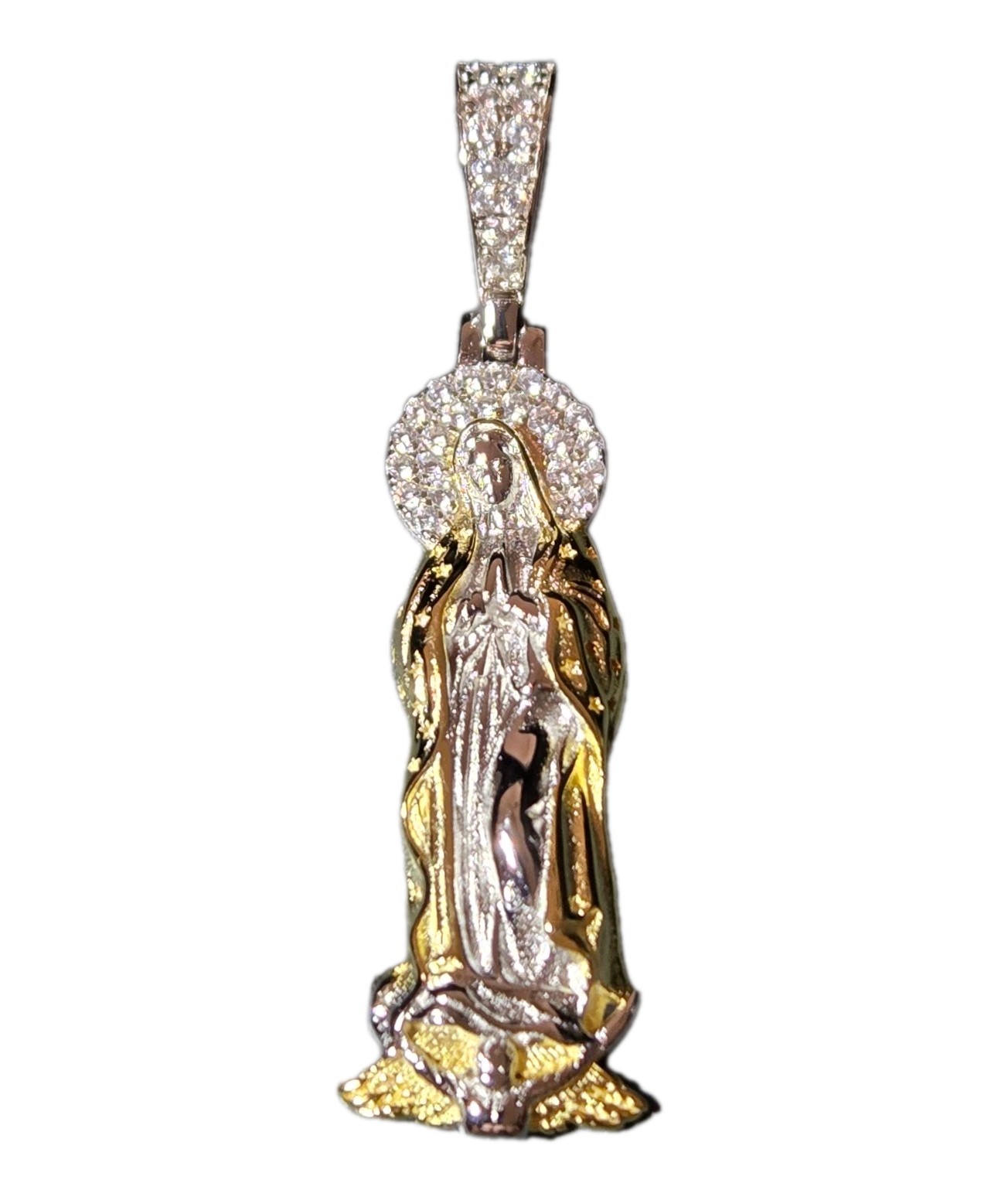 14k Gold Vermeil MOISSANITE Virgin Mary Pendant Over 925 Silver NEW