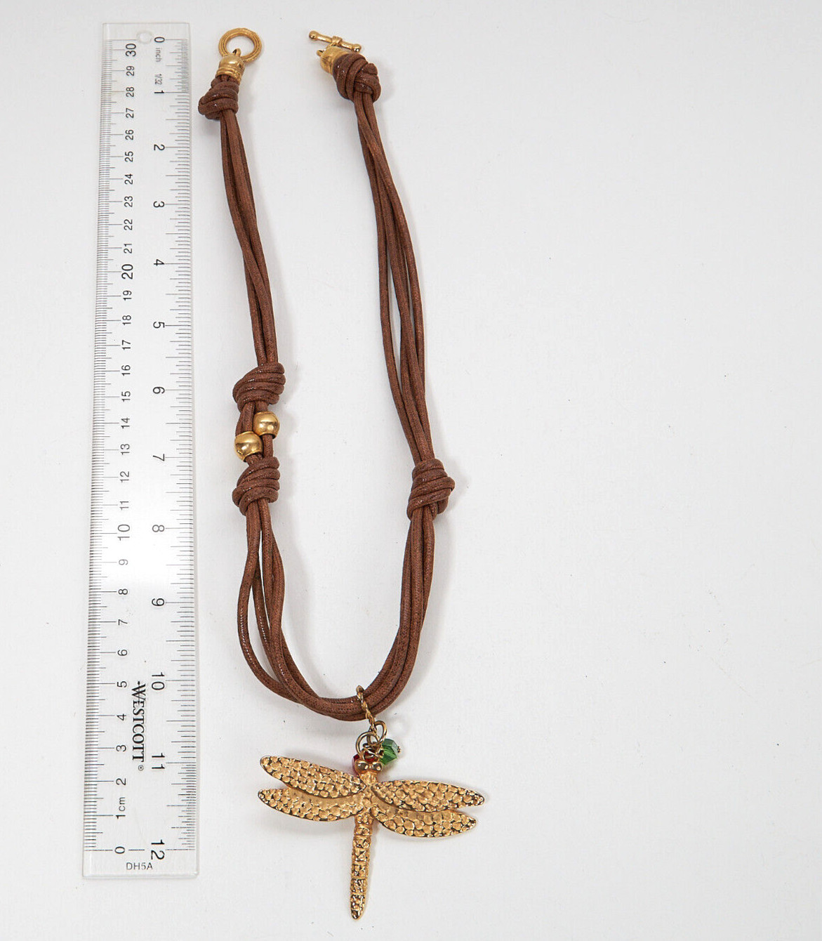 Gold Tone Dragonfly Pendant 4-strand Knotted Cord Necklace Toggle Clasp, 22″ L