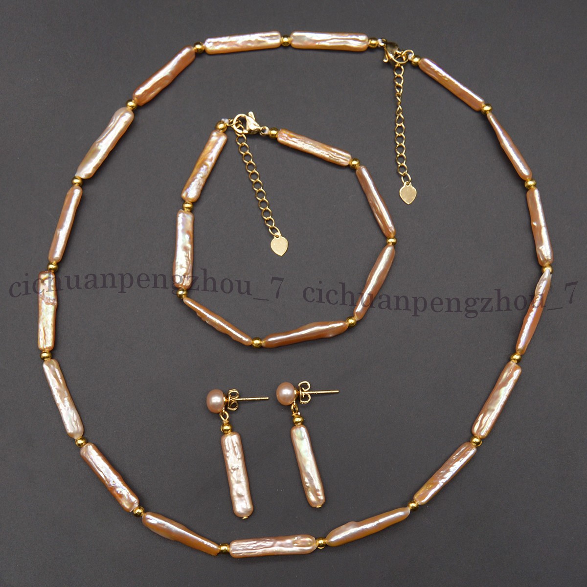 5x24mm Natural Freshwater Pink Rectangle Pearl Necklace Bracelet Earrings