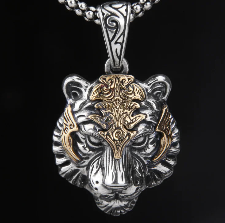 Men’s Fashion Jewelry Silver Tiger Head Pendant Necklace 569