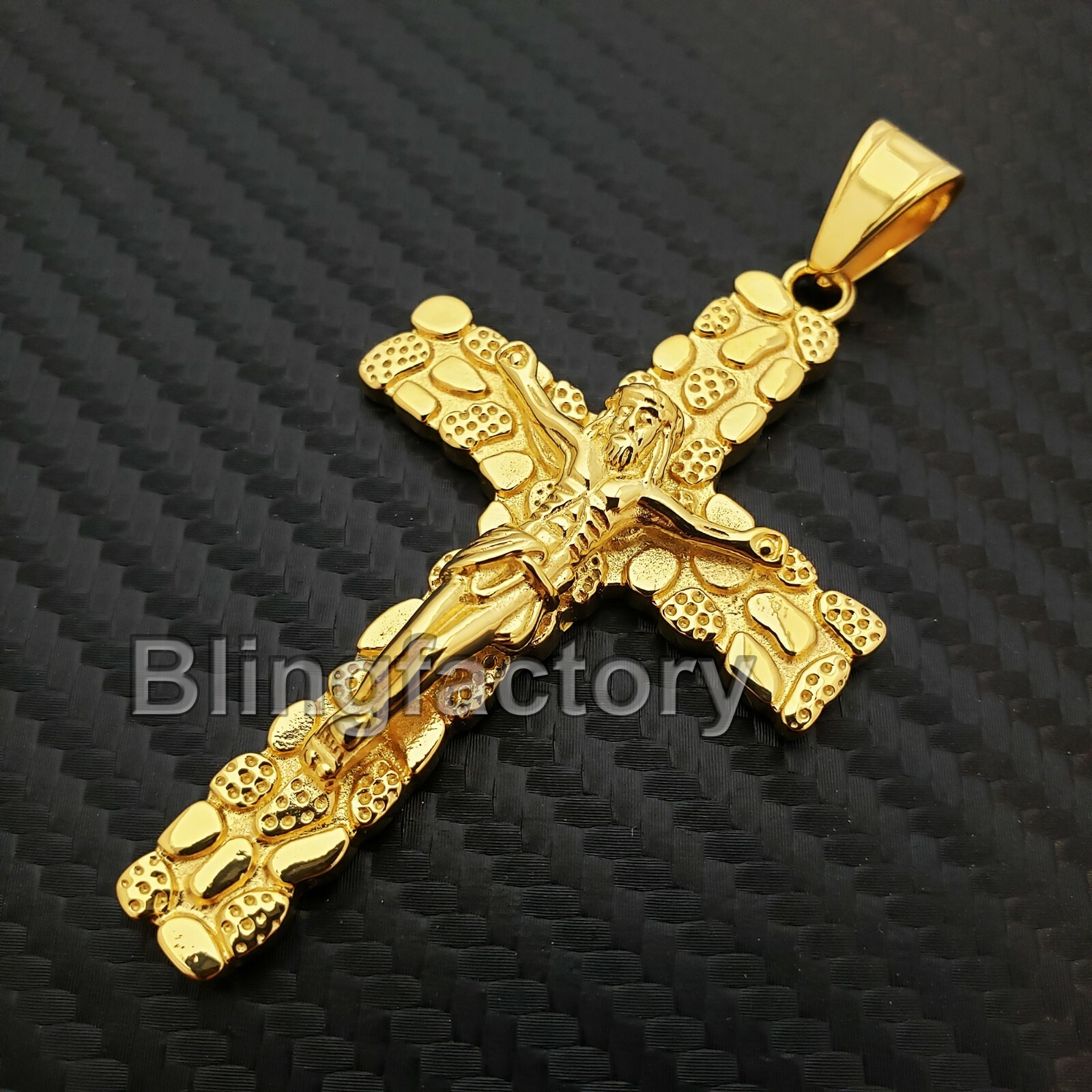 Hip Hop Stainless steel Golden Nugget Christian Jesus Cross Charm Pendant
