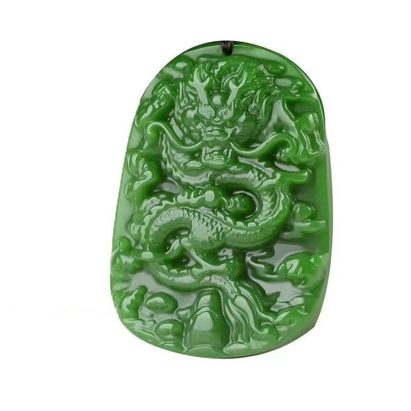 Natural Green jade Jadeite Carved dragon amulet Pendant&Necklaces jewellery