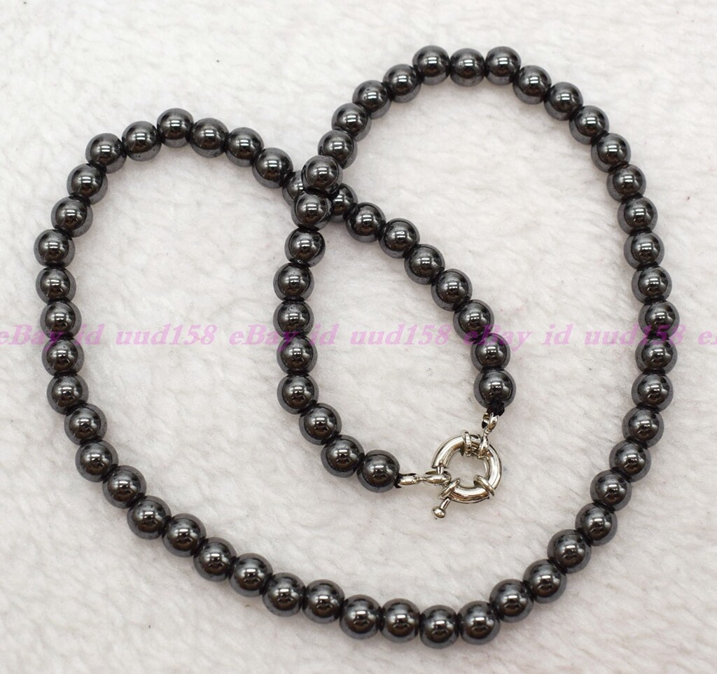 Natural Fashion 6/8mm Gray Hematite Round Gemstone Beads Necklace 16-36″ AAA