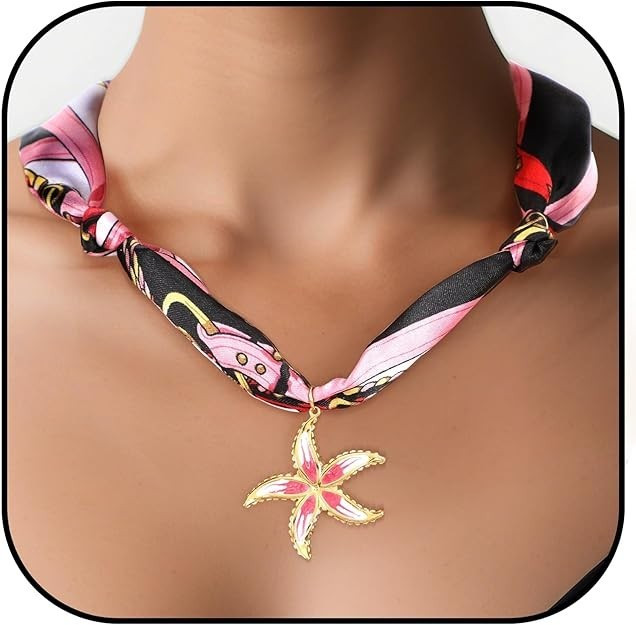 Scarf Necklace with Charm Bandana Necklaces Jewelry Starfish Shell Accent Scarf