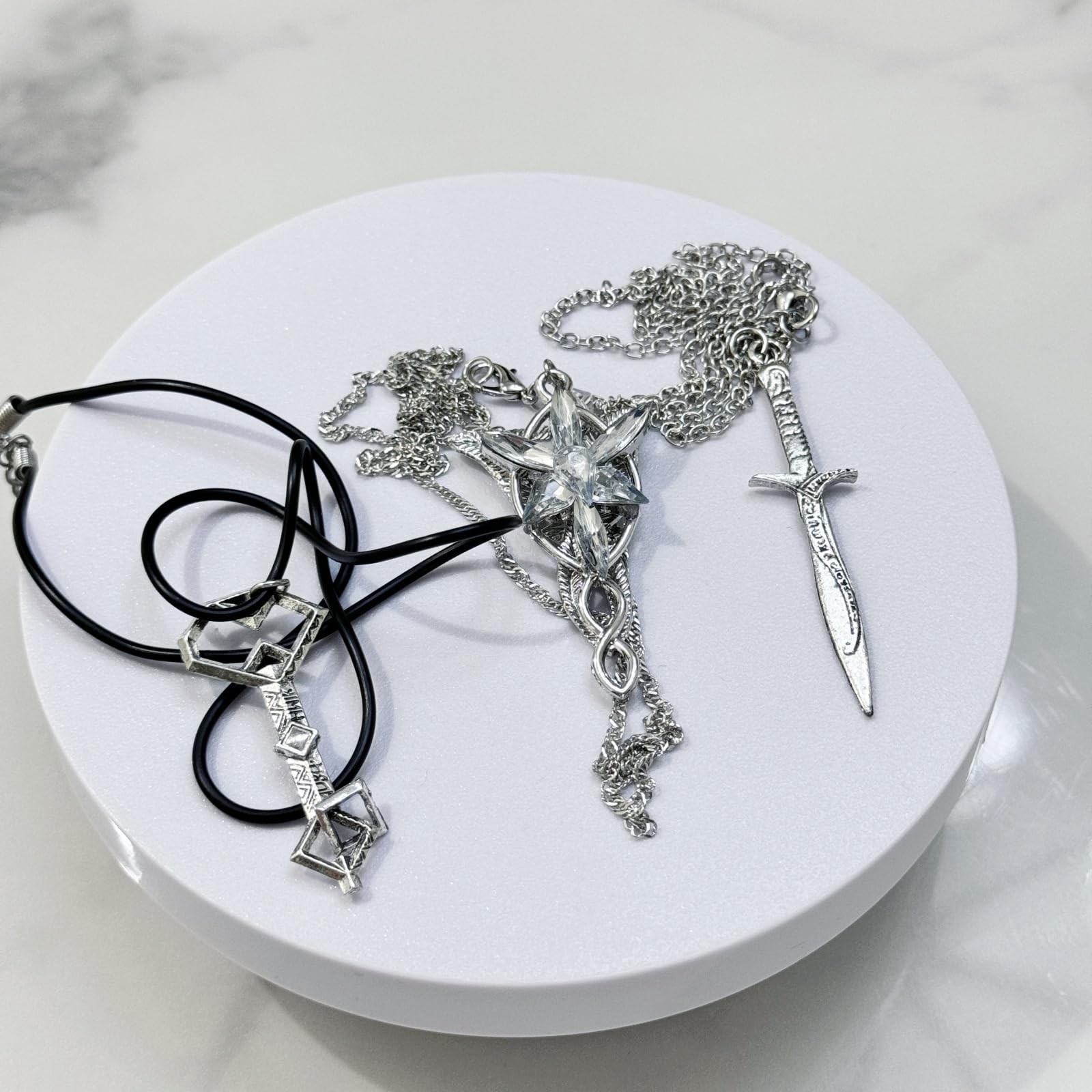 3 Pack Set Arwen Evenstar Pendant Necklace Costume Jewelry Cz Elven Sword and…
